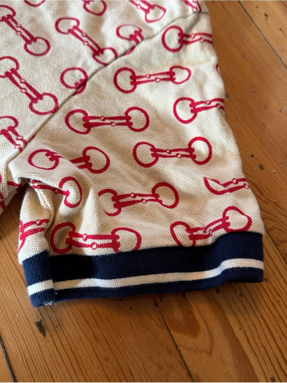 GUCCI HORSEBIT PRINT COTTON POLO SHIRT Cream Red Size Small